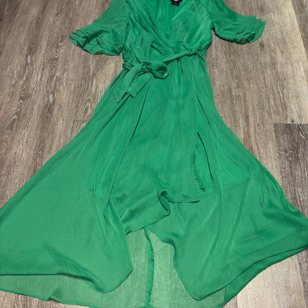 Dkny Green High Low Flutter Sleeve Sundress
